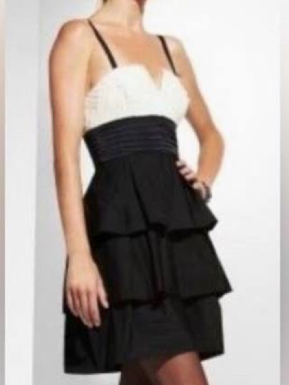 BCBGMAXAZRIA Dress Size 4 Black Ivory Color Block Sheath Sleeveless Above Knee